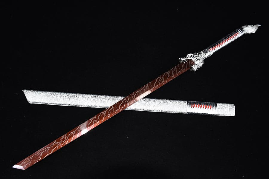 Handmade High Carbon Steel Inferno Thunderwolf Chinese Sword With Red Blade