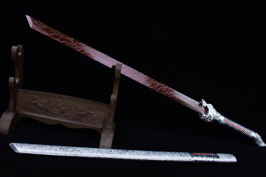Handmade High Carbon Steel Inferno Thunderwolf Chinese Sword With Red Blade