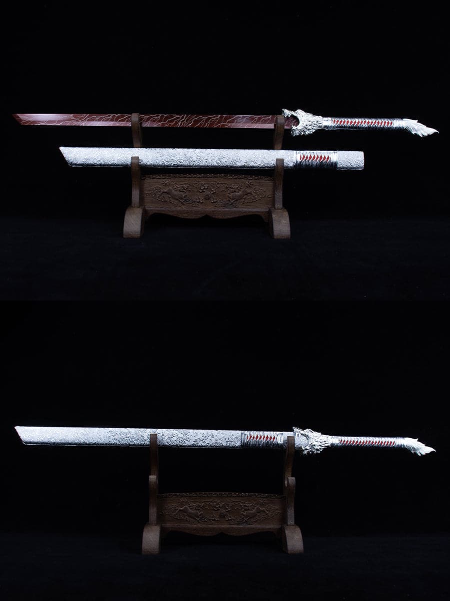 Handmade High Carbon Steel Inferno Thunderwolf Chinese Sword With Red Blade