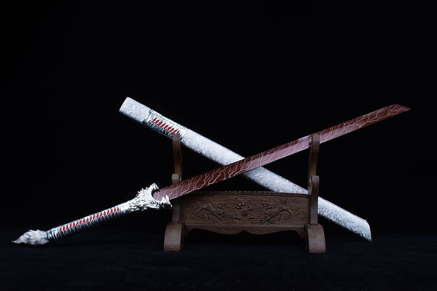 Handmade High Carbon Steel Inferno Thunderwolf Chinese Sword With Red Blade