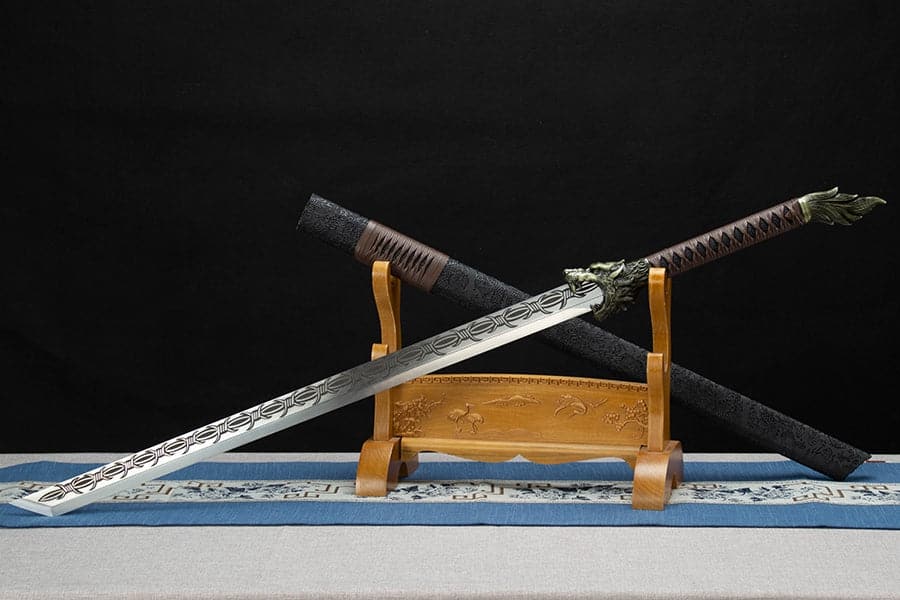 Handmade High Manganese Steel Thorny Dire Wolf Chinese Sword With Black Sheath
