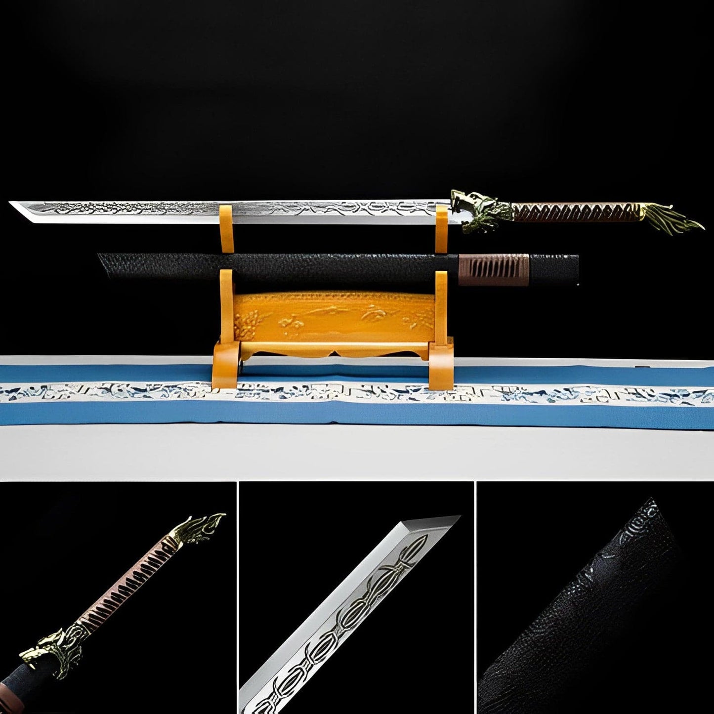Handmade High Manganese Steel Thorny Dire Wolf Chinese Sword With Black Sheath